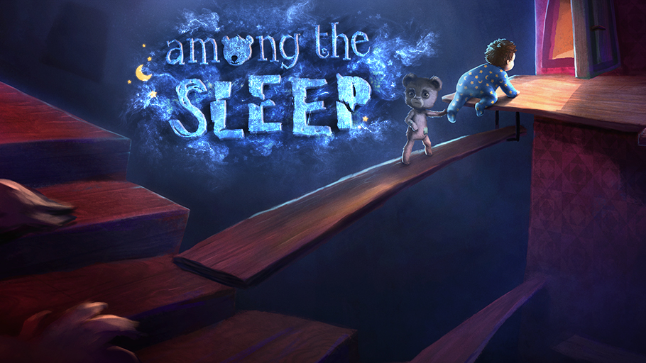 Logo: Liten gutt og bamse balanserer på en planke i mørket.