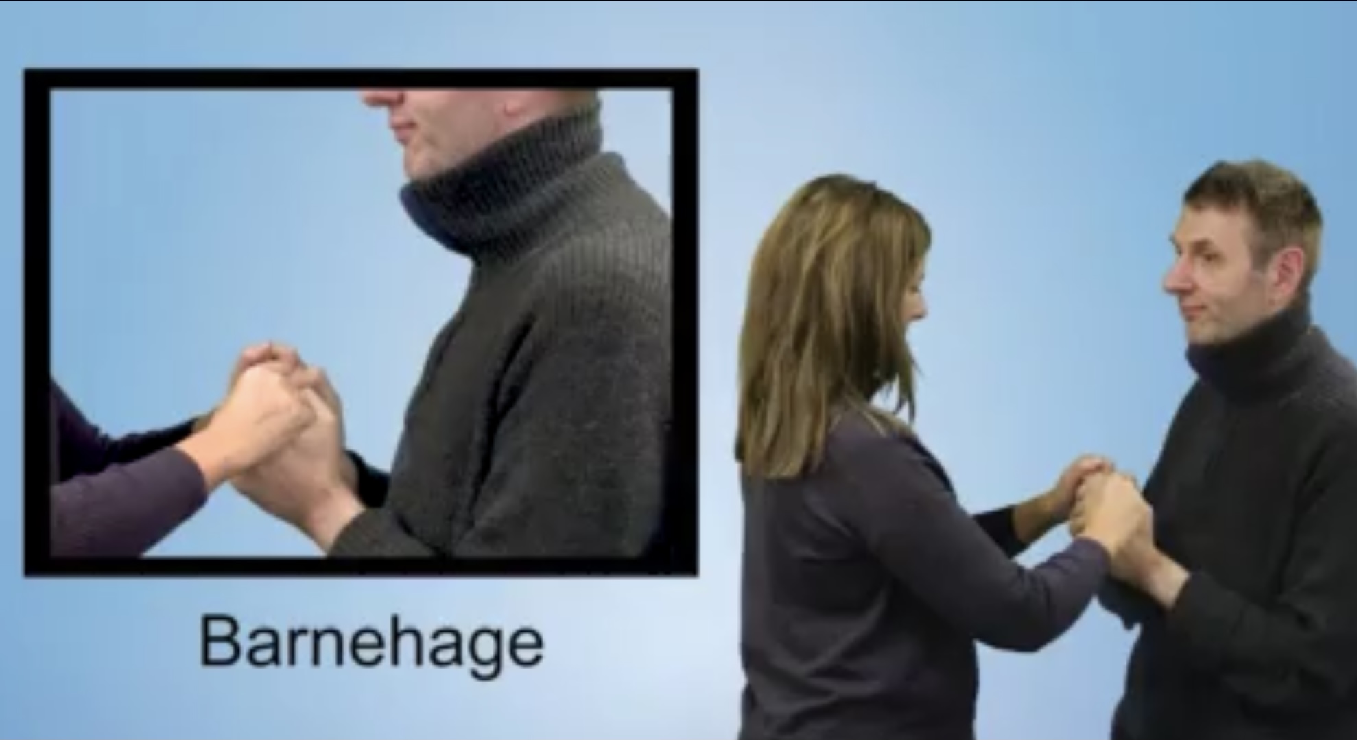 Bildet viser to personer som holder hverandre i hendene for å gjøre taktile tegn