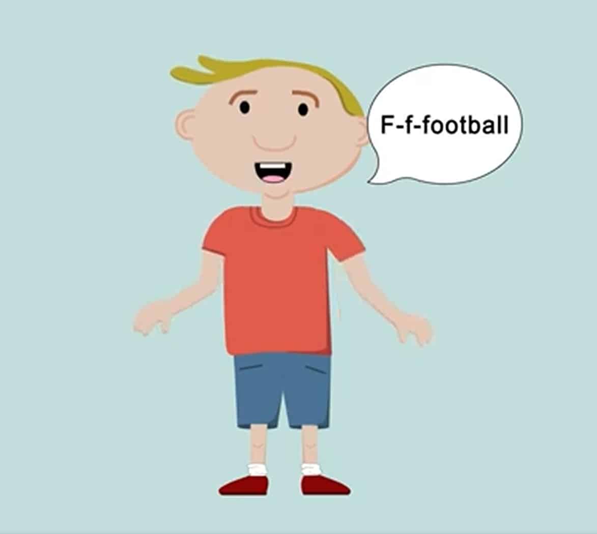 Illustrasjon av en gutt som stammer når han skal si fotball