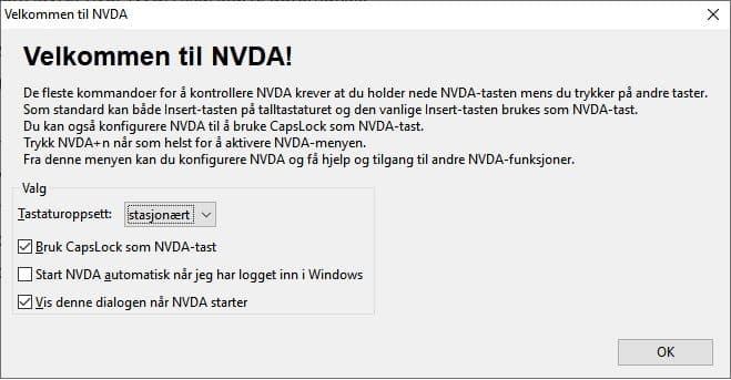 NVDA velkomstdialog