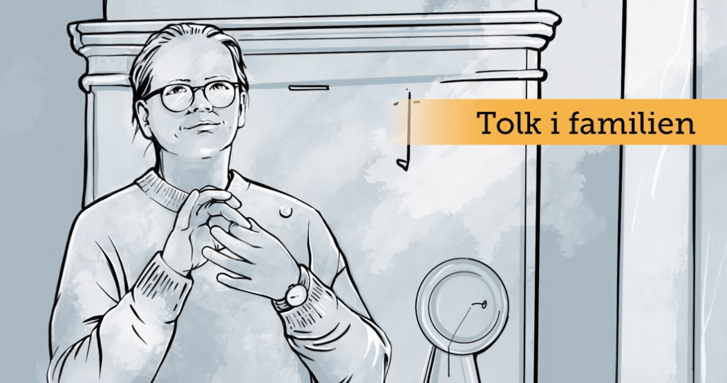 tegning av en gutt som tolker med teksten "tolk i familien
