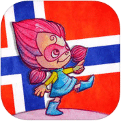 Tegning av jente som går foran et norsk flagg
