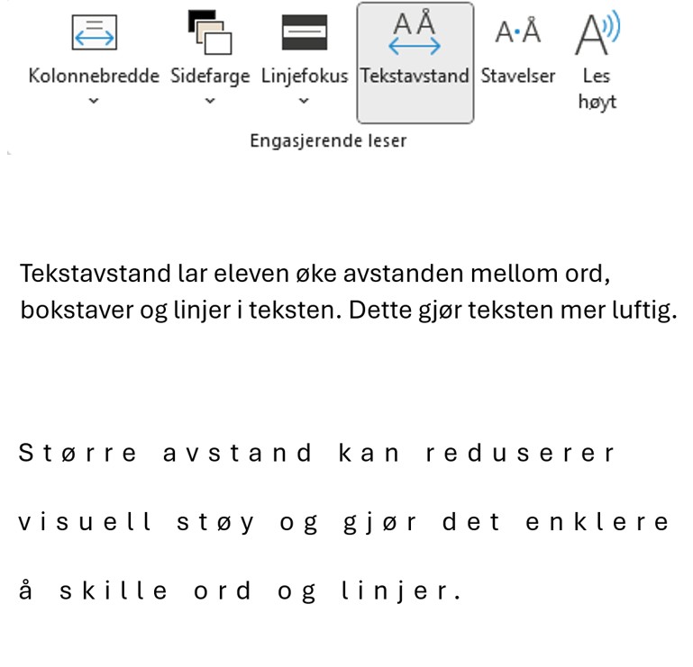 meny og eksempel på tekstavstand