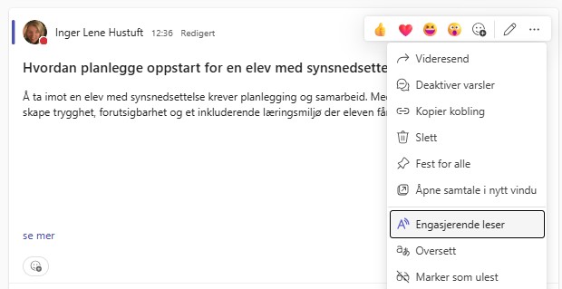Høyreklikk-Meny i Teams