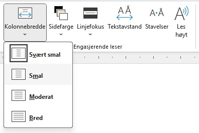 meny for engasjerende leser kolonnebredde