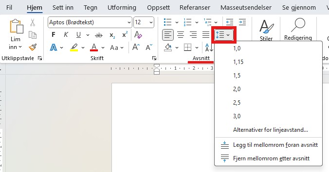 meny linjeavstand