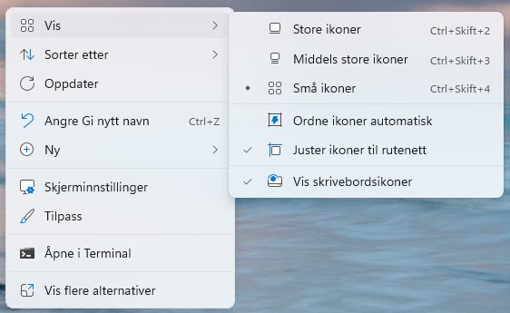 Meny for store ikoner