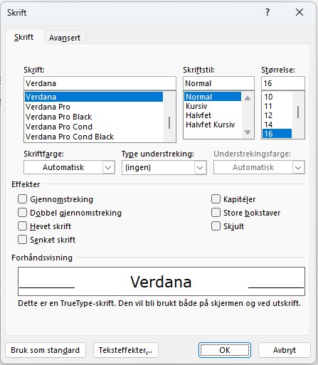dialogboks Skrift