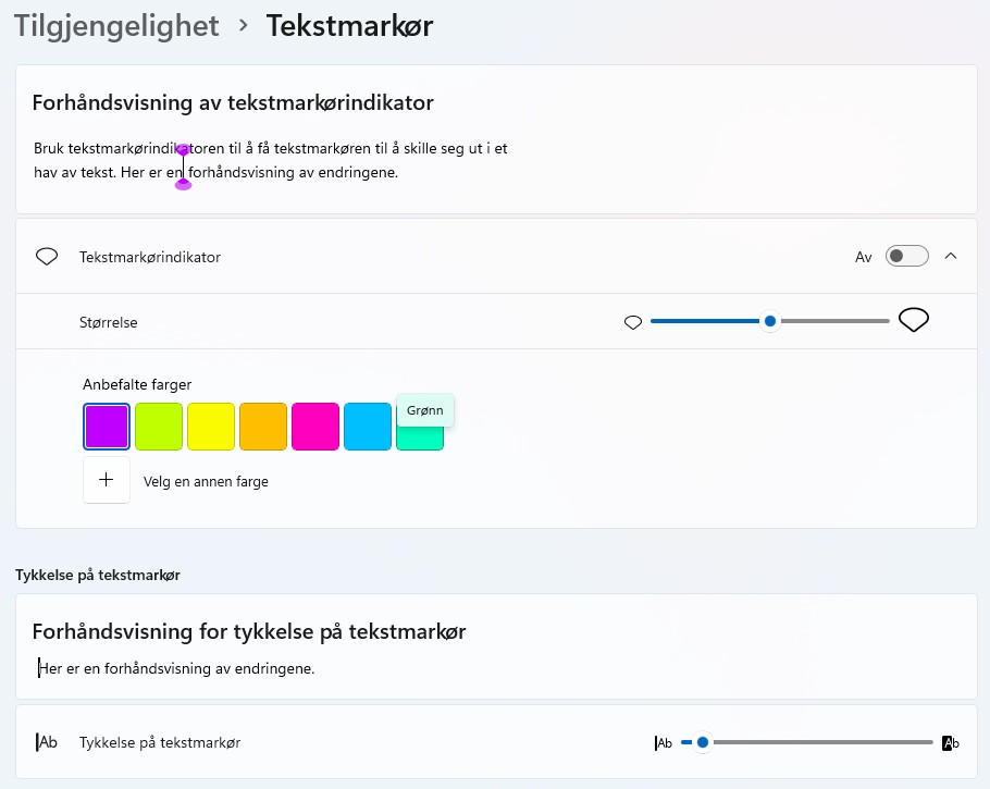 Tekstmarkørmeny