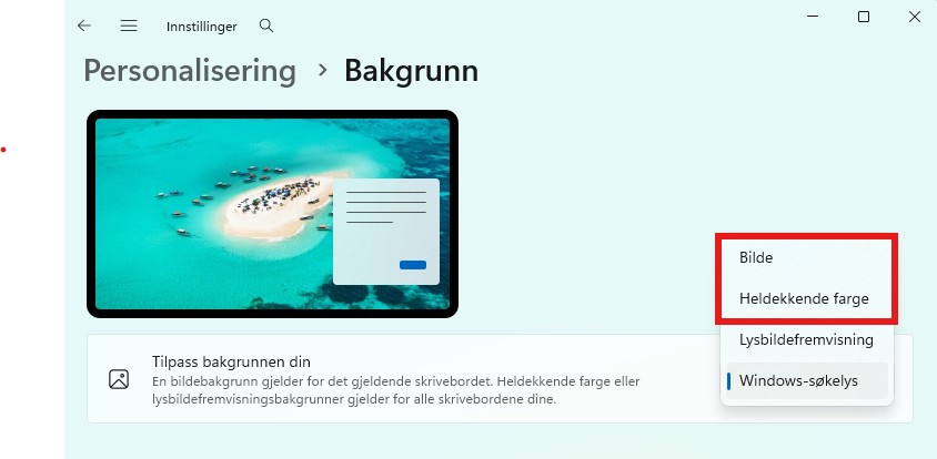 Meny for bakgrunn