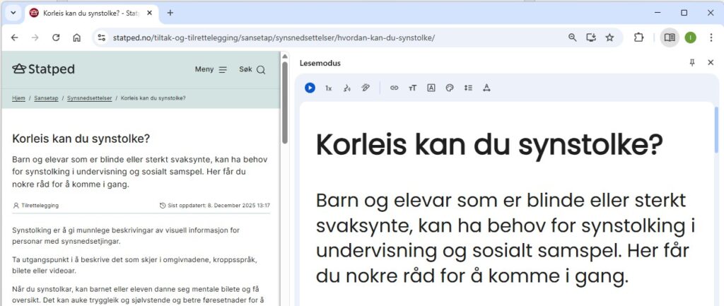 Meny for Lesemodus i Chrome