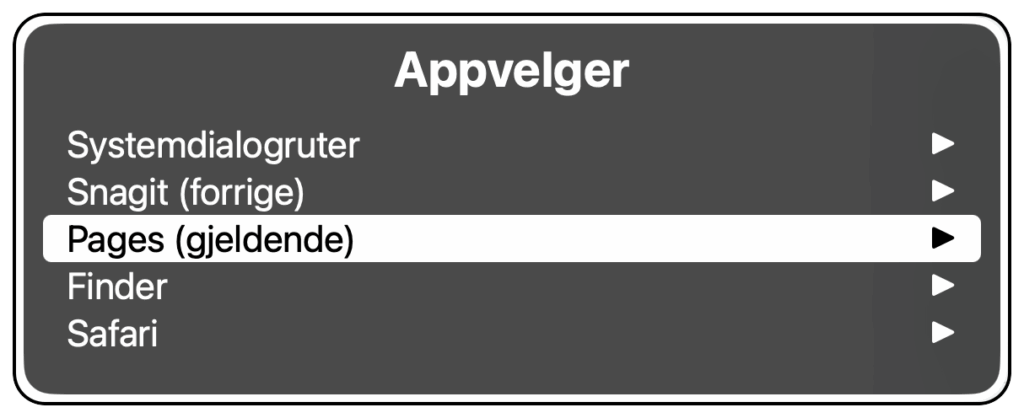 Arbeide med apper med Appvelger i VoiceOver