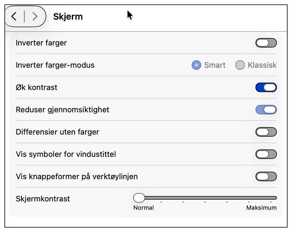 Tilpass skjermen med innstilling for kontrast.