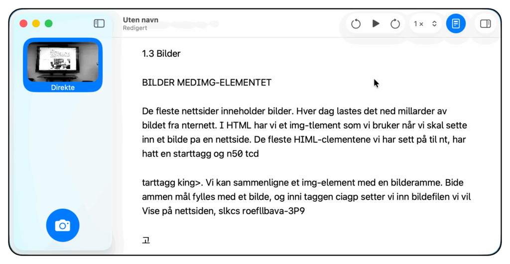 Funksjonen Leser fanger teksten i bildet