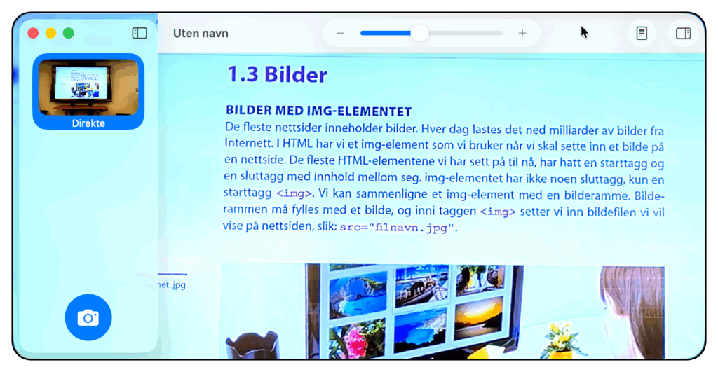 Appen Lupe med bilde av en stor skjerm