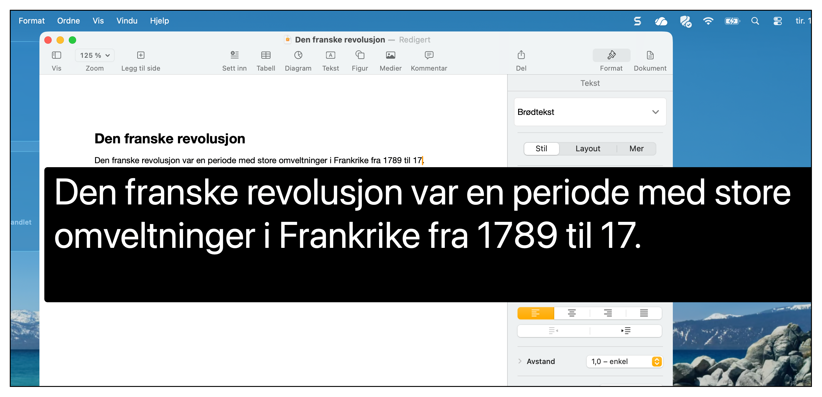 Tekstframheving viser en større versjon av teksten du skriver.
