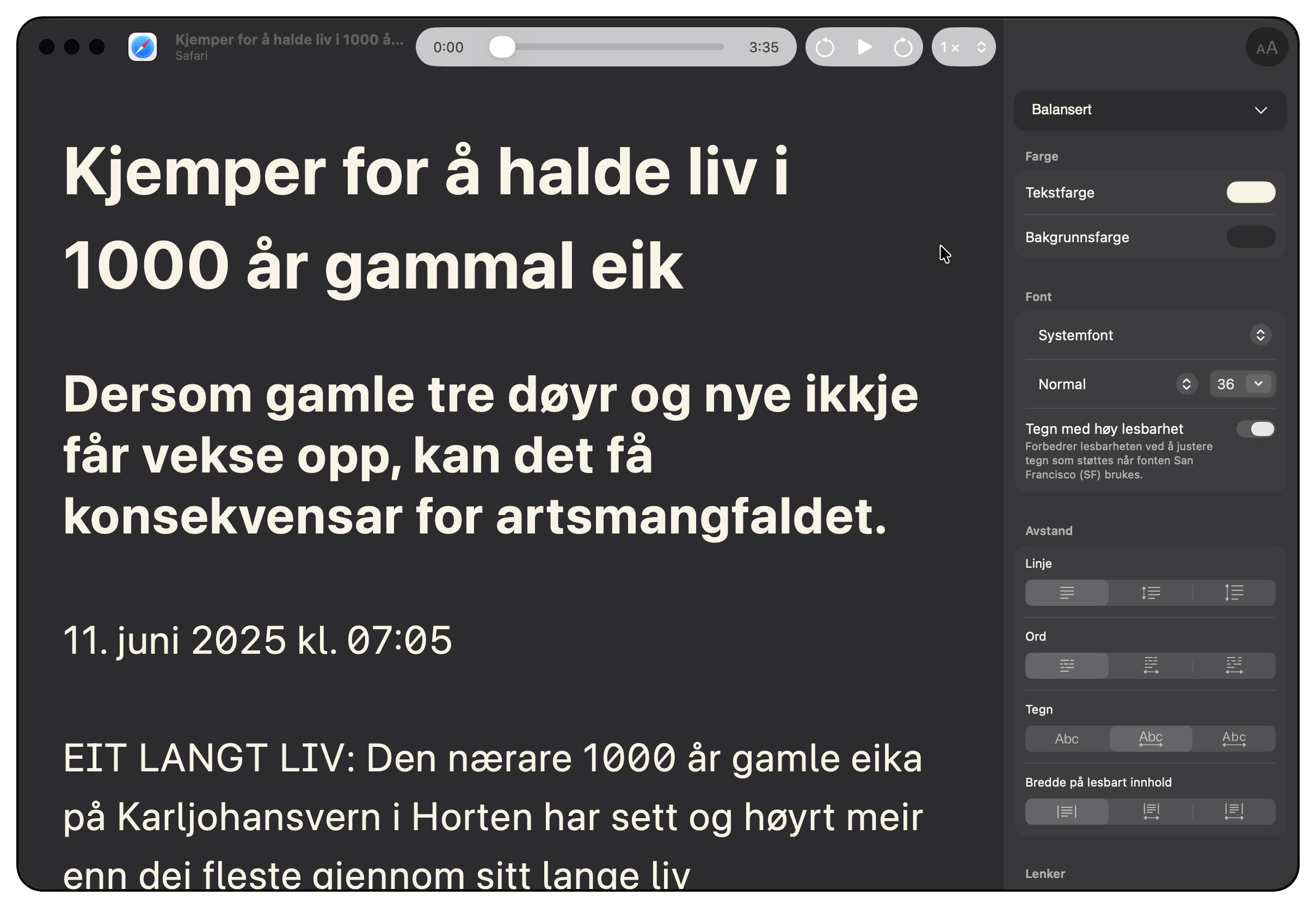 Tilpass utseende og lytt til teksten