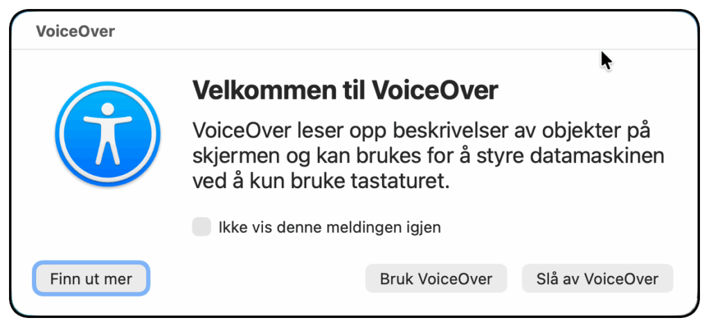 VoiceOver velkomstdialog