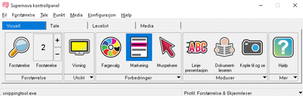 Skjermbilde av SuperNova kontrollpanel
