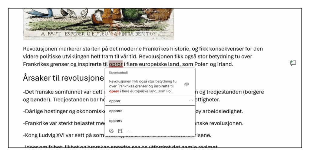 Arbeide med tekst ved hjelp av stavekontroll i et Word-dokument