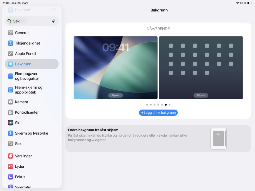Meny for bakgrunn på iPad