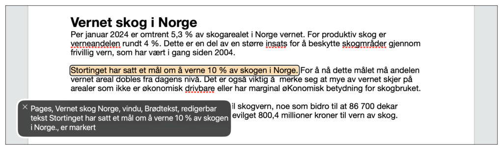 Tekst markert med VoiceOver