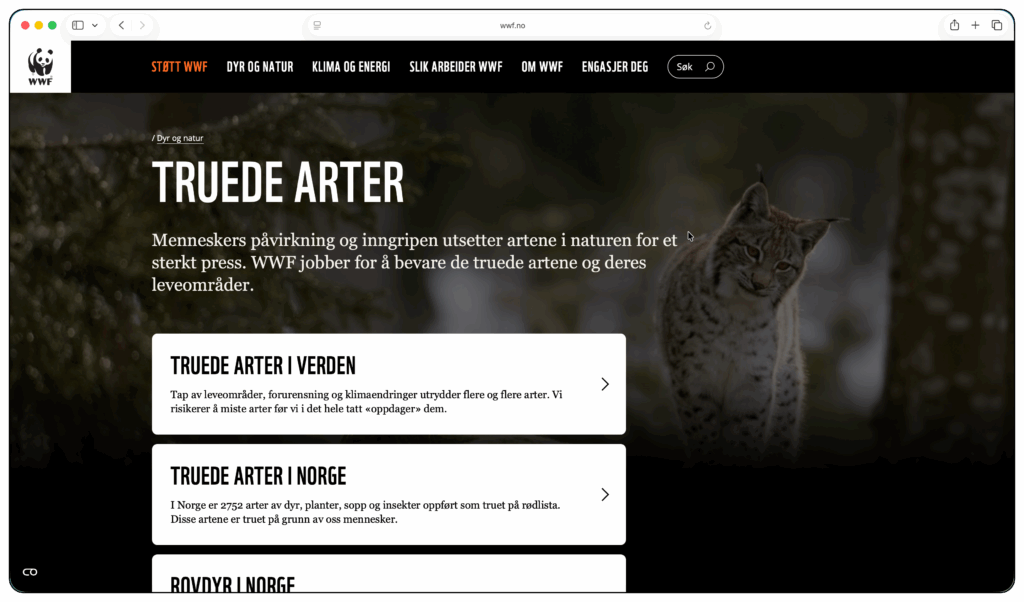 Nettside wwf.no i Safari