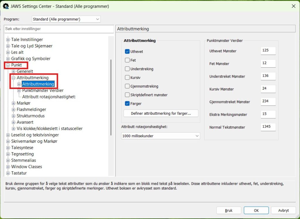 Dialogboks for attributtmerking