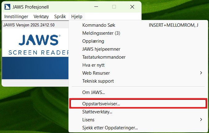 Dialogboks for veien til Oppstartsveiviser
