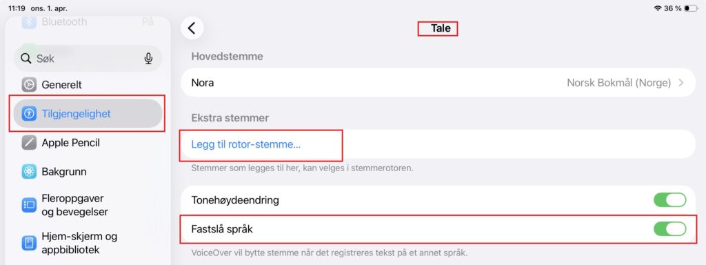 Språk i VO iPad
