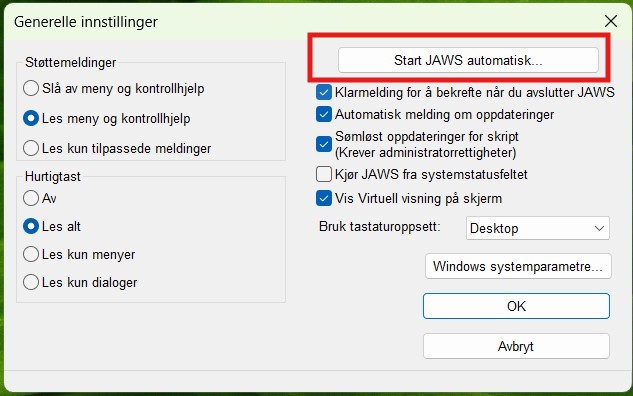 Dialogvindu Generelle innstillinger