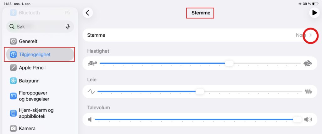 meny for tale og stemmer