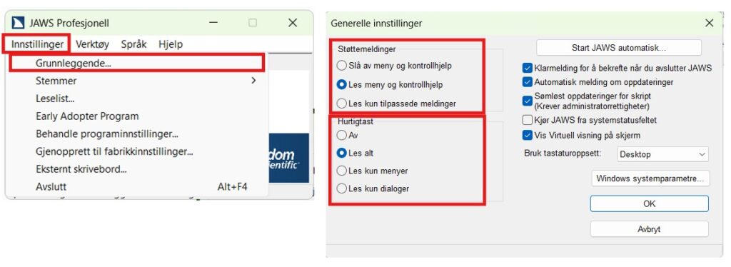 Dialogboks for støttemeldinger