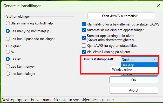 Dialogboks for tastaturoppsett