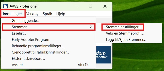 Vei til stemmeinnstilling i menyen