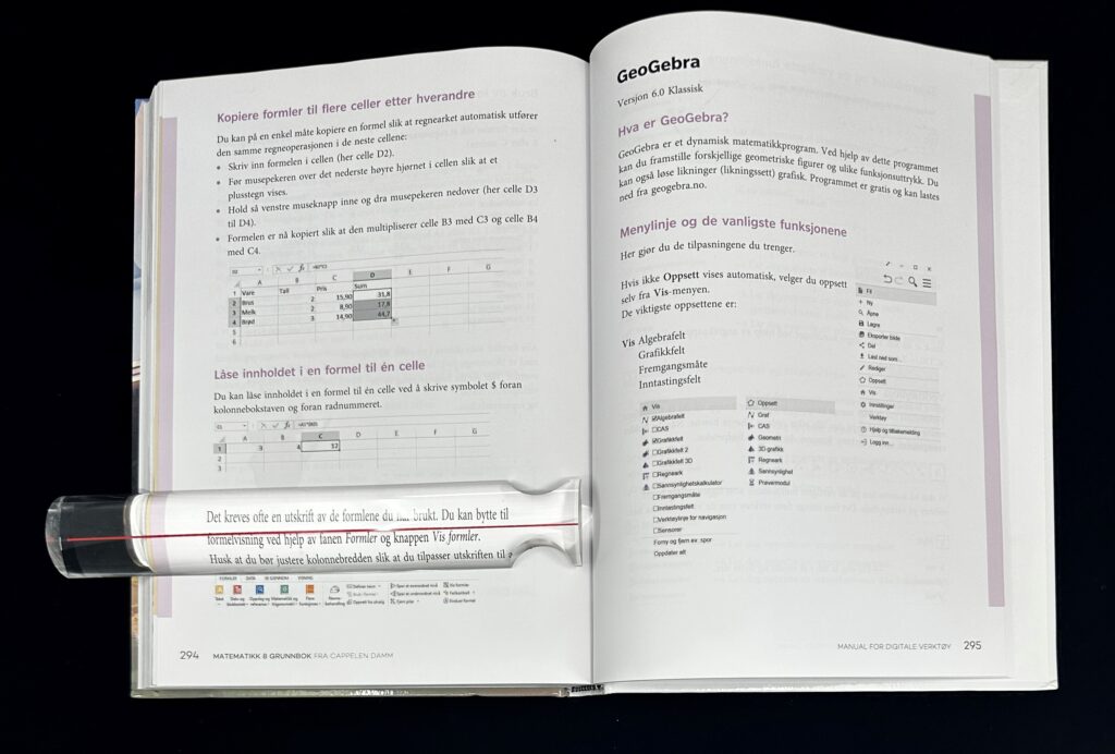 Bruk av lupelinjal i en matematikkbok