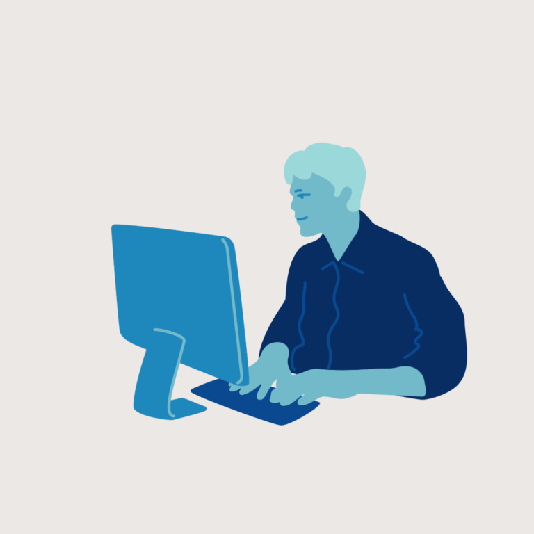 Illustrsasjo av ne mann som jobber på pc