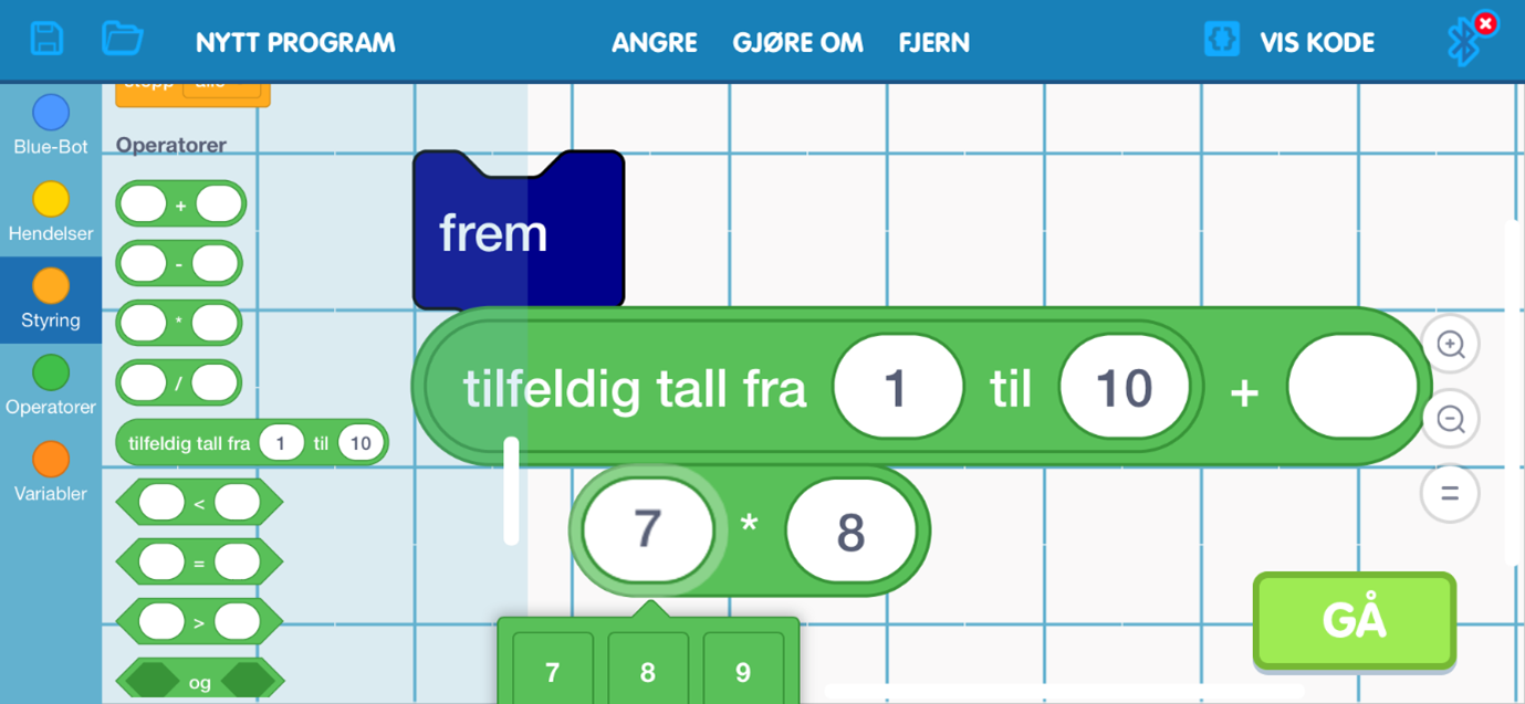 skjermbilde av blue's blocks appen med forstørring av rutenettet.