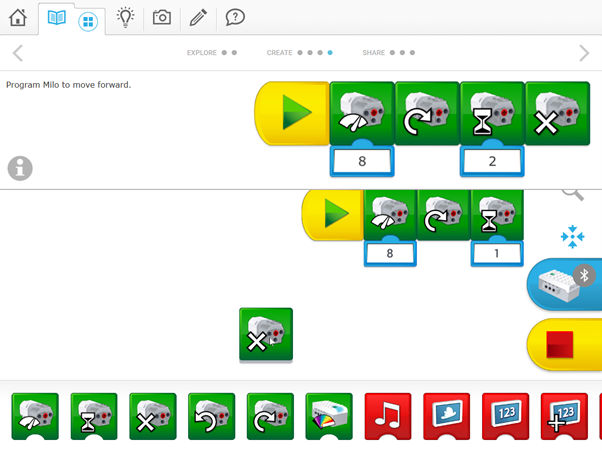 Programmering av roboten Milo med WeDo-appen.