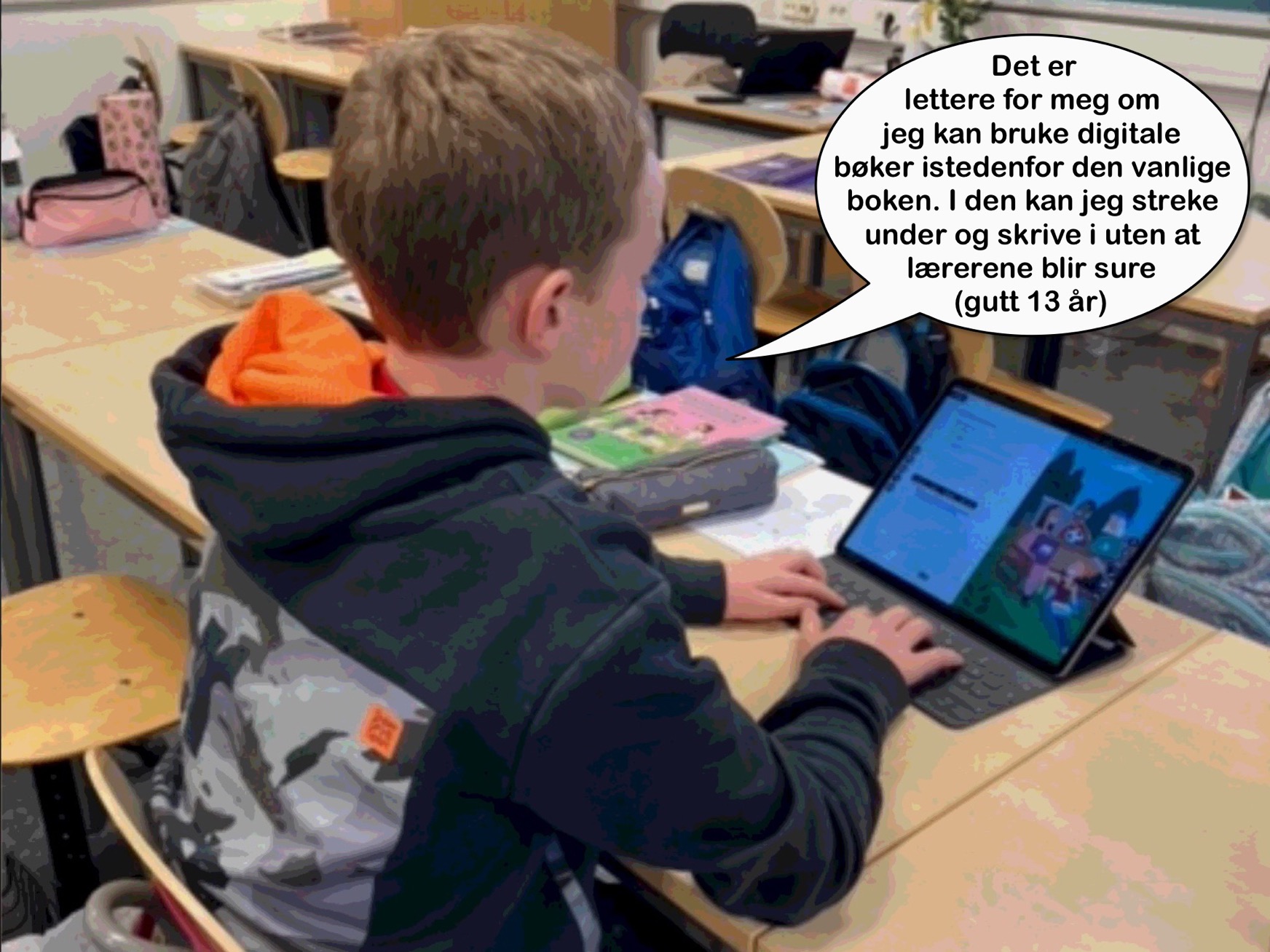 Gutt jobber på iPad i klasserommet.