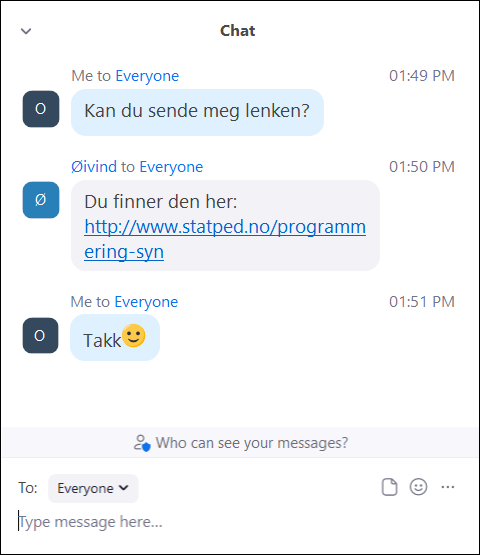 Chat-tråden og feltet for å skrive i chat