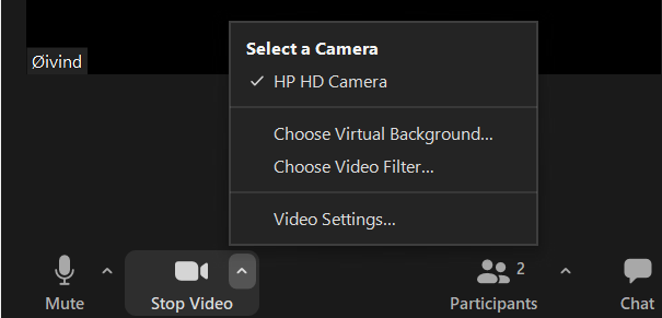 Menyen Video Settings med valget Choose Virtual Background