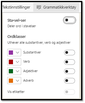 Skjermdump Grammatikkverktøy.