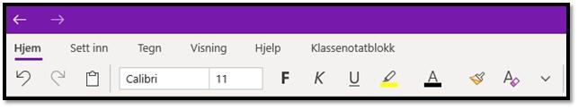 SKjermdump Hjemfanen i OneNote.