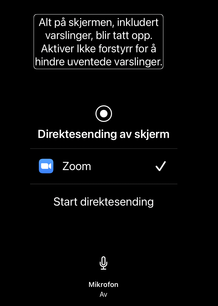 Skjermbildet Direktesending av skjerm