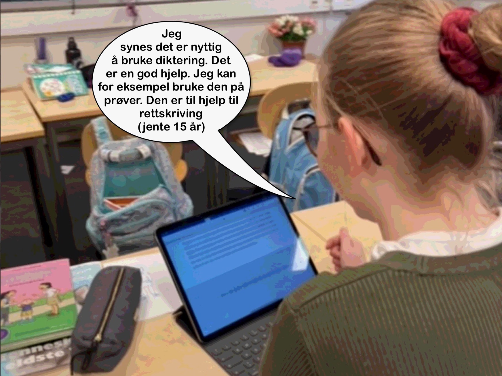 Jente jobber på iPad i klasserommet.