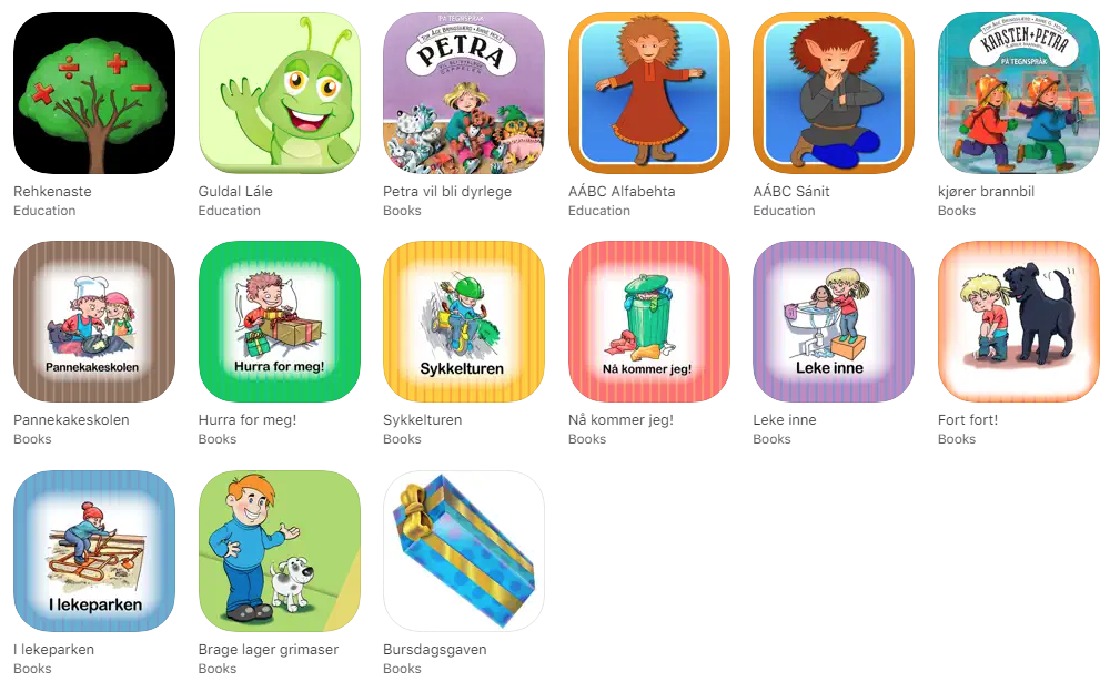 Diverse app ikoner, apper utviklet av Statped