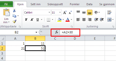 Bilde: Formellinja i Excel