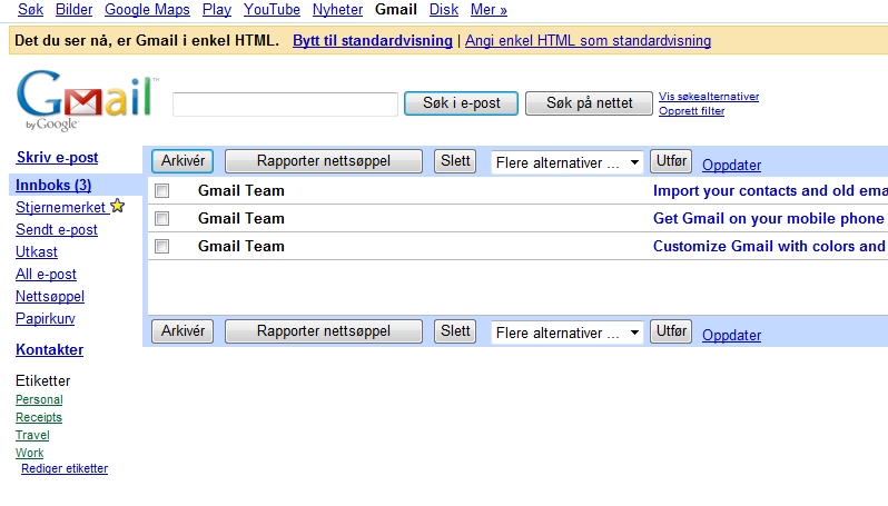 Bilde: Enkel HML visning Gmail innboks