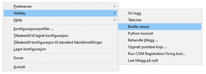 Bilde: Braille viewer meny